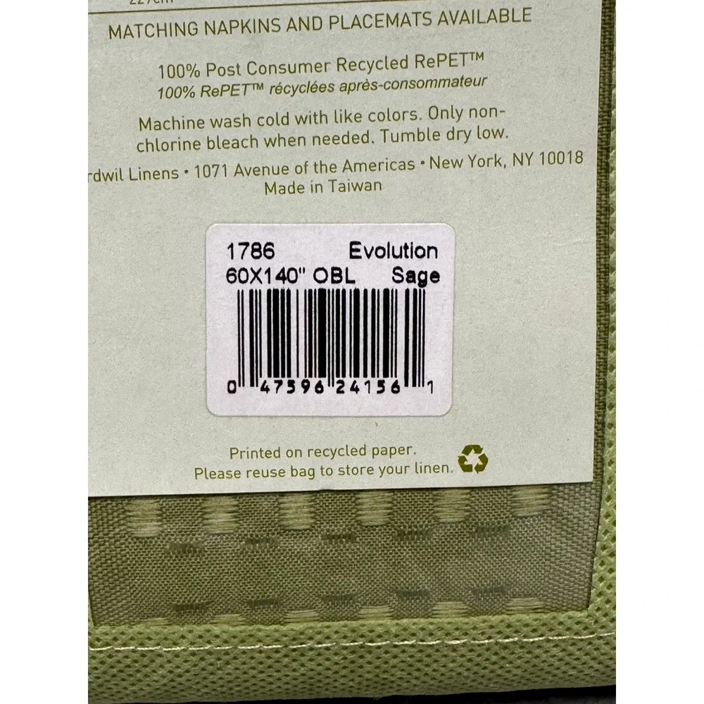 Tablecloth Spill-Proof Evolution Sage Green Spill-Proof Recycled Oblong 60x140